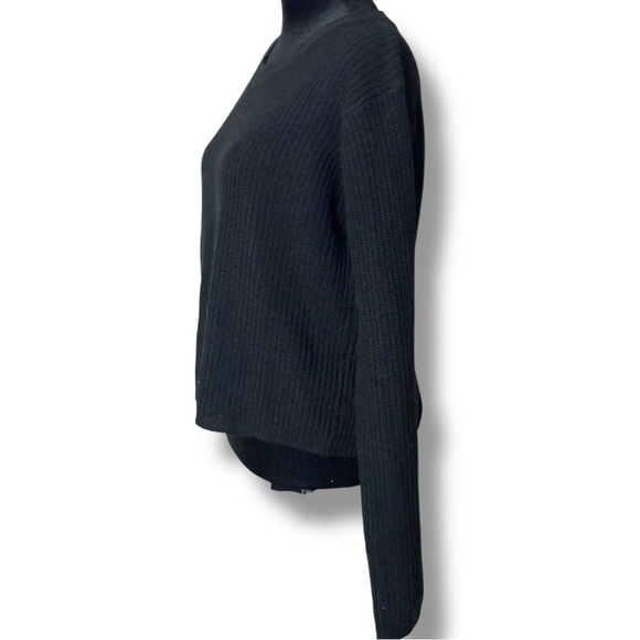 Ambiance Apparel Black Cable Knit Crewneck Long Sleeve Lace Up Back Sweater - Picture 4 of 15